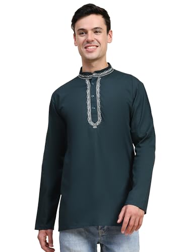 SKAVIJ Herrenhemd - Baumwollkurta - bestickte Freizeithemden Grün S von SKAVIJ