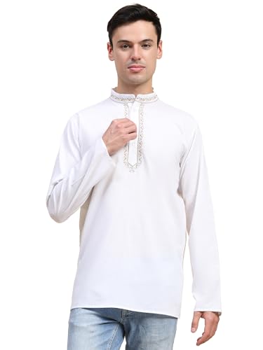 SKAVIJ Herrenhemd - Baumwollkurta - bestickte Freizeithemden Weiß S von SKAVIJ