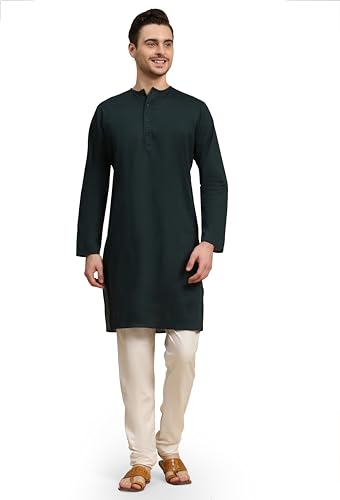 SKAVIJ Homme Coton Kurta Pyjama Indian Casual Tenue (Grün, M) von SKAVIJ