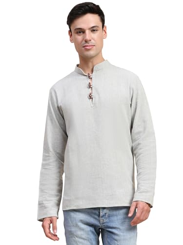 SKAVIJ Indische Bekleidung Herren Henley Tunika Langarm Hemd Grau L von SKAVIJ