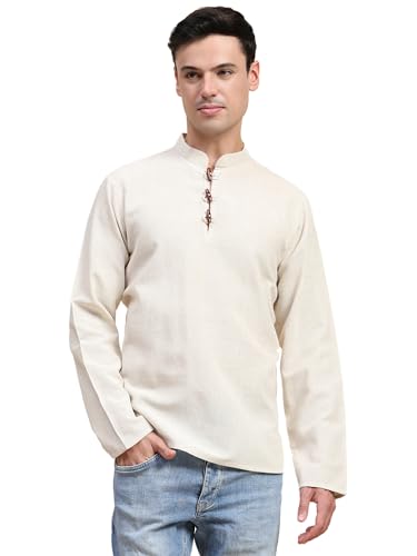 SKAVIJ Indische Bekleidung Herren Henley Tunika Langarm Hemd Weiß XL von SKAVIJ