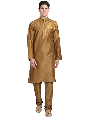 SKAVIJ Kurta-Pyjama-2-Teiliges Set Für Männer Kunst Seide Partei Tragen Festkleid (Mittel, Braun) von SKAVIJ