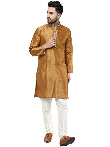 SKAVIJ Herren Kunstseide Kurta Pyjama Hochzeit Party Kleid (Braun, L) von SKAVIJ