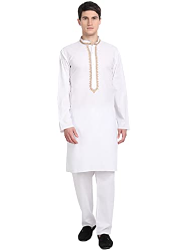 SKAVIJ Kurta-Pyjama-Set Für Männer Baumwolle Party Kleid Bestickt (Mittel, Weiß) von SKAVIJ