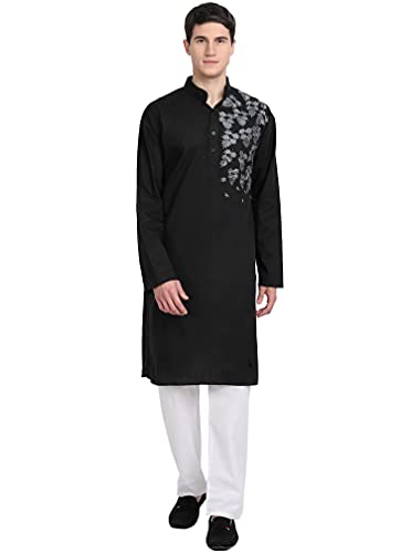 SKAVIJ Kurta-Pyjama-Set Für Männer Bestickt Baumwolle Hochzeit Party Kleid (Groß, Schwarz) von SKAVIJ