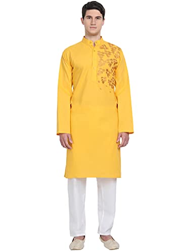 SKAVIJ Kurta-Pyjama-Set Für Männer Bestickt Baumwolle Hochzeit Party Kleid (X-Large, Gold) von SKAVIJ
