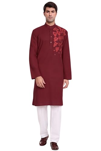 SKAVIJ Kurta-Pyjama-Set Für Männer Bestickt Baumwolle Hochzeit Party Kleid (X-Large, Rot) von SKAVIJ