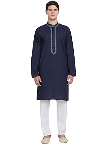 SKAVIJ Kurta-Pyjama-Set Für Männer Bestickten Baumwolle Party Kleid (X-Large, Blau) von SKAVIJ