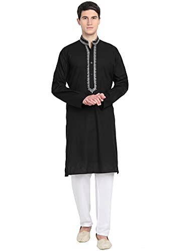 SKAVIJ Kurta-Pyjama-Set Für Männer Bestickten Baumwolle Party Kleid (X-Large, Schwarz) von SKAVIJ