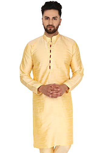 SKAVIJ Männer Kunst Seide Lang Hemd Indianer Beiläufige Kurta Party Kleid (X-Large, Beige) von SKAVIJ