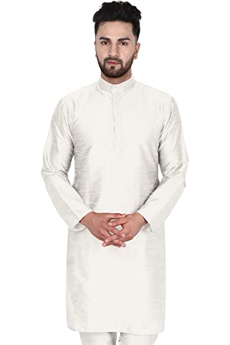 SKAVIJ Männer Kunst Seide Lang Hemd Indianer Lässiges Kurta Party Kleid (X-Large, Nicht-Gerade Weiss) von SKAVIJ