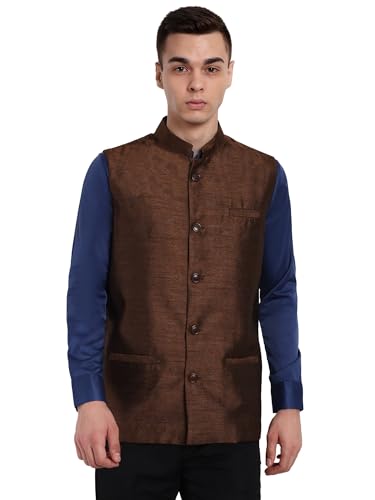 SKAVIJ Men's Jacket Art Silk Clean Light Basic Vest With Pockets(Braun, M) von SKAVIJ