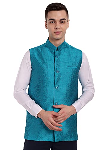 SKAVIJ Men's Jacket Art Silk Clean Light Basic Vest With Pockets(Türkis, XL) von SKAVIJ