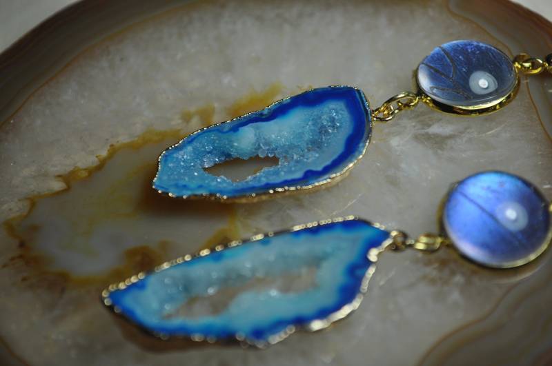 Blauer Morpho Schmetterling Geode Ohrringe Echter Schmuck Konservierter Blauer Morpho Schmetterling Geode Ohrringe Echter Schmuck Konservierter von SKButterflies