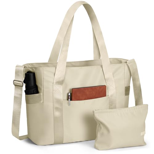 SKCOYH Shopper Tasche Damen, Arbeitstasche Damen groß wasserdicht mit Reißverschluss & Laptopfach, Handtasche Damen für Uni, Schule, Alltag (Beige) von SKCOYH