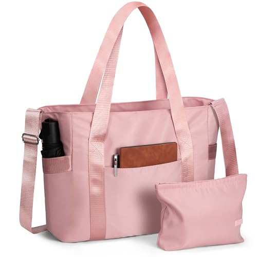 SKCOYH Shopper Tasche Damen, Arbeitstasche Damen groß wasserdicht mit Reißverschluss & Laptopfach, Handtasche Damen für Uni, Schule, Alltag (Rosa) von SKCOYH
