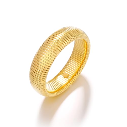 Gold Chunky Armband Stretch Armbänder für Frauen wasserdicht Stretchy Edelstahl Link Kette Flexible Armbänder (20mm breit, 8,0 Zoll lang) von SKENUDY