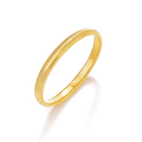 Gold Chunky Armband Stretch Armbänder für Frauen wasserdicht Stretchy Edelstahl Link Kette Flexible Armbänder (8mm breit, 7,0 Zoll lang) von SKENUDY