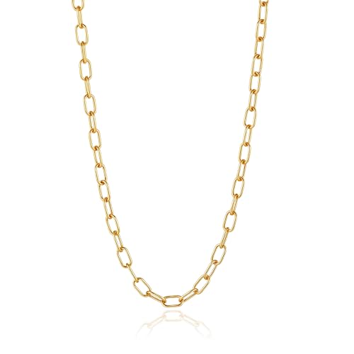SKENUDY 18 Karat vergoldete stilvolle dünne Edelstahl-Kette mit ovaler Büroklammer-Gliederkette für Damen und Herren, für den täglichen Gebrauch SKENUDY 18 Karat vergoldete stilvolle dünne Edelstahl-Kette mit ovaler Büroklammer-Gliederkette für Damen und Herren, für den täglichen Gebrauch von SKENUDY