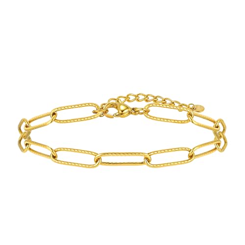 Gold Armbänder mit geprägtem Muster für Frauen, Dainty 18K Gold Plated Stack Trendy Stapelbarer Wasserdichter Klemmer Kette Armbänder Körper Schmuck Geschenke für Frauen von SKENUDY