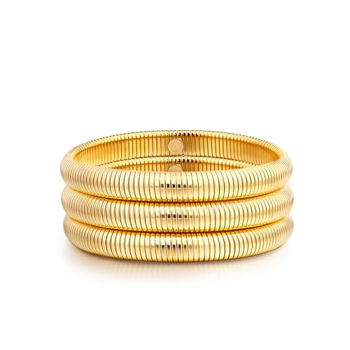 SKENUDY Gold Armband gefüllt Armbänder für Frauen wasserdicht elastische Edelstahl Link Kette flexible Armbänder von SKENUDY