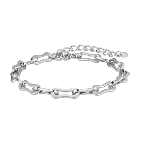 Sliver Plated Flat Kette Armbänder für Frauen und Männer W: 8mm, L: 6.89 + 1.97inches, glatte Oberfläche Gold Aussage Graduierte Link Kette Armband Bold Oval Link Barbell Links Paperclip Ketten von SKENUDY