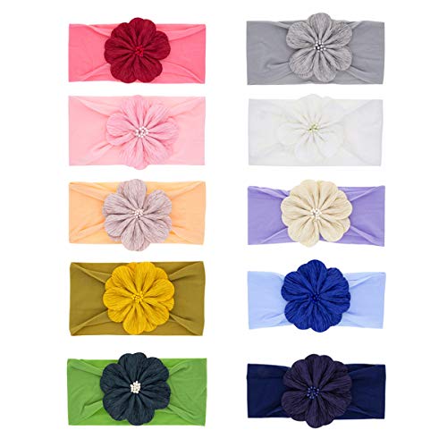 SKEPO 10 Stücke Baby Stirnbänder Neugeborene Mädchen Blumen Stirnband Elastisch Stretch Turban Haarband Headwear Knit Kopf Wraps von SKEPO