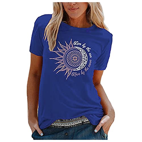 Damen Tshirt - Tops Damen Sommer Teenager Mädchen Lässig Sonne und Mond Tshirt Shirts T Shirt Mit Aufdruck Kurzarm T Schirt Oberteile Oversized Italienische Mode T-Shirt Pullover Damenshirts von SKFLABOOF