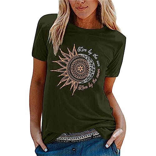 Damen Tshirt - Tops Damen Sommer Teenager Mädchen Lässig Sonne und Mond Tshirt Shirts T Shirt Mit Aufdruck Kurzarm T Schirt Oberteile Oversized Italienische Mode T-Shirt Pullover Damenshirts von SKFLABOOF