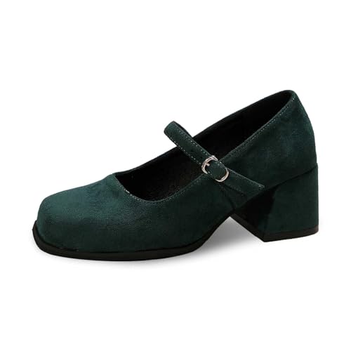 Dirndl Schuhe Damen - Bequem Oktoberfest Trachtenschuhe High Heels Pumps Trachtenstiefel Absatzschuhe Stöckelschuhe Mit Absatz 001a Dunkelgrün, 39/EU von SKFLABOOF