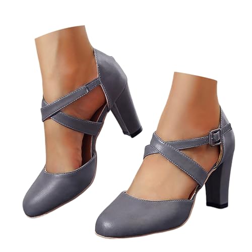 Dirndl Schuhe Damen - Bequem Oktoberfest Trachtenschuhe High Heels Pumps Trachtenstiefel Absatzschuhe Stöckelschuhe Mit Absatz 005b Grau, 38/EU von SKFLABOOF