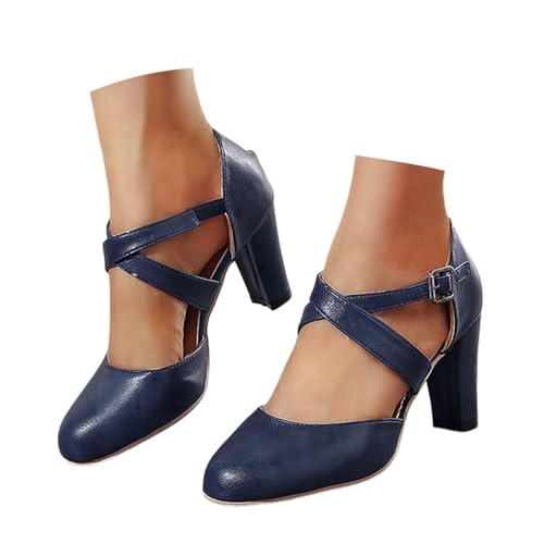 Dirndl Schuhe Damen - Bequem Oktoberfest Trachtenschuhe High Heels Pumps Trachtenstiefel Absatzschuhe Stöckelschuhe Mit Absatz 005c Marine, 41/EU von SKFLABOOF