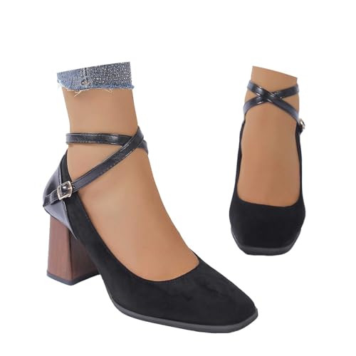 Dirndl Schuhe Damen - Bequem Oktoberfest Trachtenschuhe High Heels Pumps Trachtenstiefel Absatzschuhe Stöckelschuhe Mit Absatz 006a Schwarz, 36/EU von SKFLABOOF