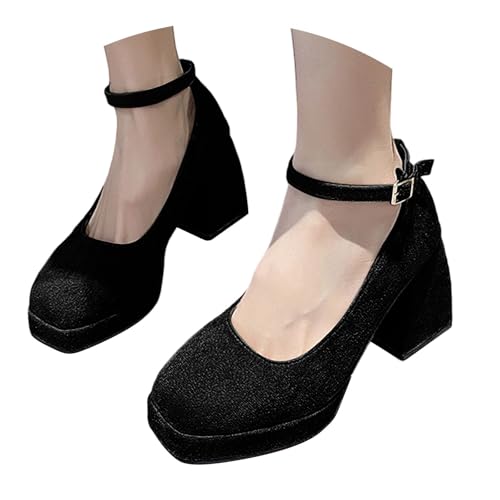 Dirndl Schuhe Damen - Bequem Oktoberfest Trachtenschuhe High Heels Pumps Trachtenstiefel Absatzschuhe Stöckelschuhe Mit Absatz 007a Schwarz, 37/EU von SKFLABOOF