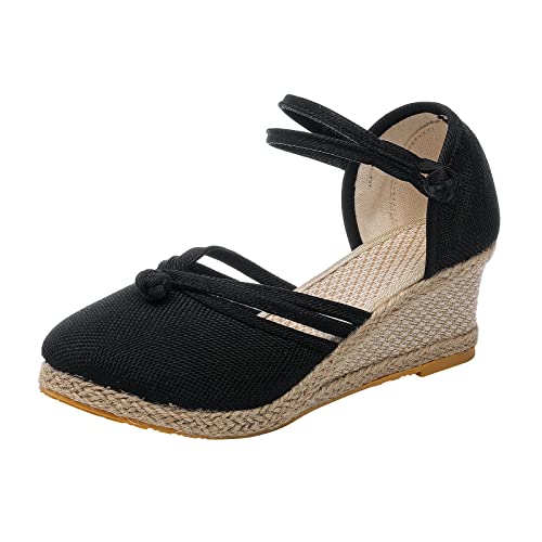 SKFLABOOF Geschlossene Sandalen Damen Keilabsatz Sommer Espadrilles Sandale Schuhe Plateau Wedges Römer Keilpumps Weisse Trendige Keilsandalen Sommerschuhe 39 Keilsandaletten Flach Mit Absatz Pumps von SKFLABOOF