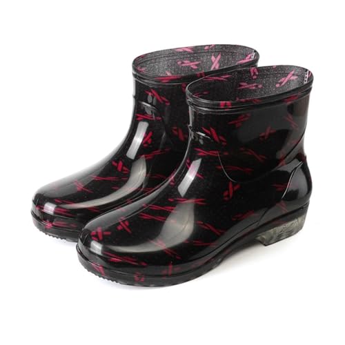Gummistiefel Damen Gummistifel Womens Boots 40 39 Gummistiefeletten Festival Regen Regenschuhe Schuhe Rainboots for Women Stiefeletten von SKFLABOOF