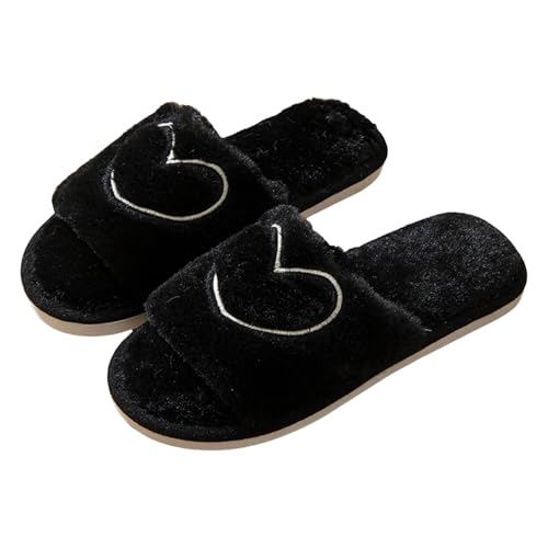 Hausschuhe Damen Warm - Süße Plüsch Furry Flauschige House Slippers Women Warme Männer Aesthetic Lustig Hauspantoffeln Winter Offen Hausschlappen F 014b Schwarz, 43 von SKFLABOOF