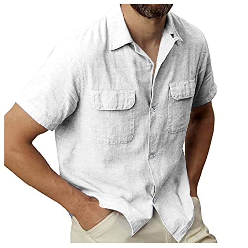 Hemd Herren Kurzarm Slim Fit Leinen Shirt Sommerhemd Stehkragenhemd Weiß Leichtes Hawai Leinenshirt Hemd Blanc Du Nil Sommer Seidenhemd Hemden Kurzarm Leinenhemd Indische Stehkragen Herrenbekleidung von SKFLABOOF