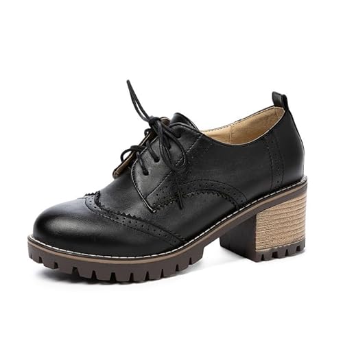 Lederschuhe Damen Klassische Oxford Brogue Schuhe Halbschuhe Schnürschuhe Business Businessschuhe Elegant Schnürhalbschuhe Mit Blockabsatz von SKFLABOOF