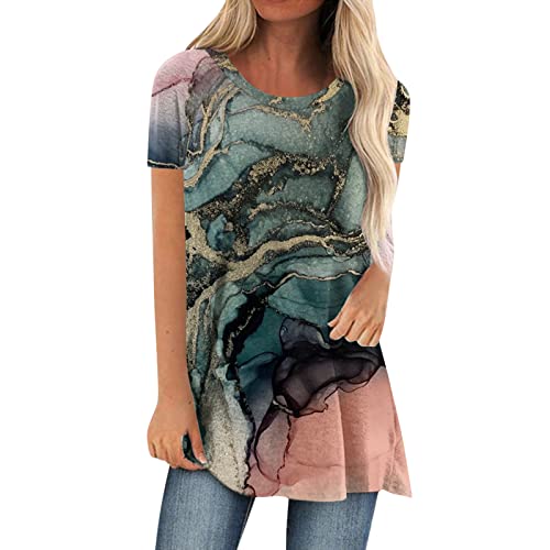 Longshirt Damen Lässig Sommer Sommerbluse Bluse Blusen Große Größen für Leggings Elegant Tunika Longbluse Grosse Grössen Kurzarm Damenblusen Damenbluse Sexy Oberteile Leichte Hippie Sommerblusen von SKFLABOOF