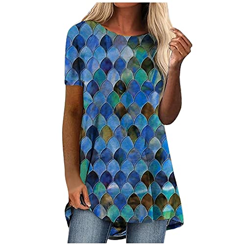 Longshirt Damen Lässig Sommer Sommerbluse Bluse Blusen Große Größen für Leggings Elegant Tunika Longbluse Grosse Grössen Kurzarm Damenblusen Damenbluse Sexy Oberteile Leichte Hippie Sommerblusen von SKFLABOOF