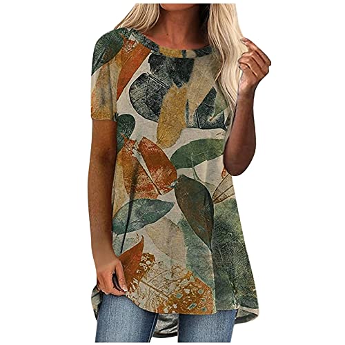 Longtops Damen Lang Kurzarm Lässig Blusen Longbluse Oberteile für Leggings Sommer Große Größen Damenblusen Longshirt Elegant Grosse Grössen Bluse Damenbluse Lange Sommerbluse Sexy Bunt Tunika Oberteil von SKFLABOOF