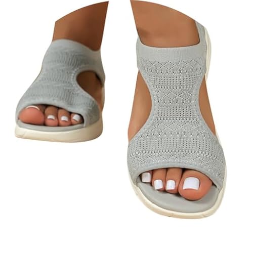Orthopädische Sandalen Damen - Breite Füße Plateau Schlappen Mit Fußbett Sommerschuhe Sommer Weite Barfuss Offene Schuhe Elegant Und Bequem 001a Grau, 43 von SKFLABOOF
