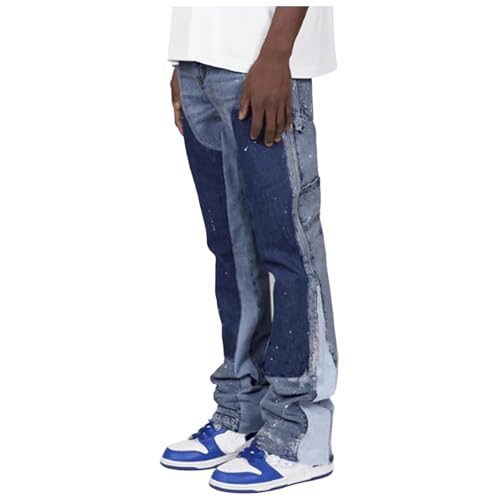 SKFLABOOF Bootcut Jeans Herren Baggy Jeanshose Slim Fit Hosen Flared Stretch Cargohose Arbeitshosen Männer Mr Skinny Cargo Herrenjeans Straight Blau S von SKFLABOOF