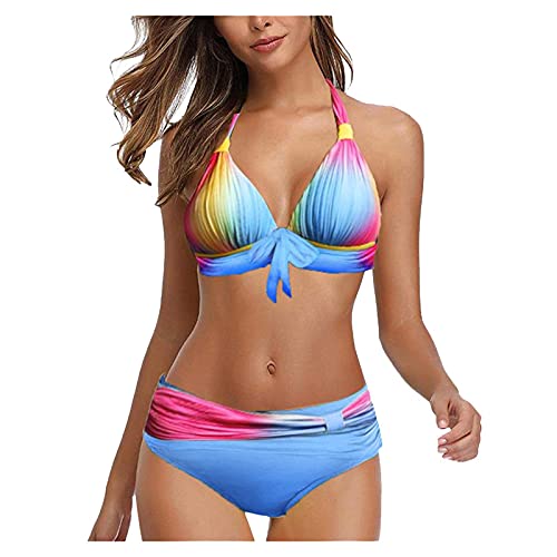 SKFLABOOF Damen Bademode High-Waist Bauchweg Tankinis Figuroptimizer Zweiteiliger Badeanzug Print Badekleid Strand Swim Bikini Badebekleidung von SKFLABOOF