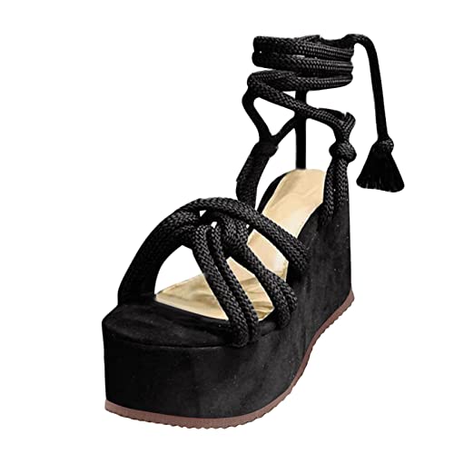 SKFLABOOF Damen Römische-Schuhe Boho Keilsandaletten Sexy Bequem Walking-Schuhe Zeh-Offene Freizeitschuhe Böhmen Sommerschuhe Plateau Sandals Damenschuhe von SKFLABOOF