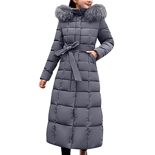 SKFLABOOF Damen Steppmantel Extra Lang Kniehoch Wintermantel Gefütterte Daunenjacke Frauen Puffer Flauschig Elegant Damenjacken Grosse Grössen Übergrößen Ultraleichte Glänzend Schwarzer Damenmantel von SKFLABOOF