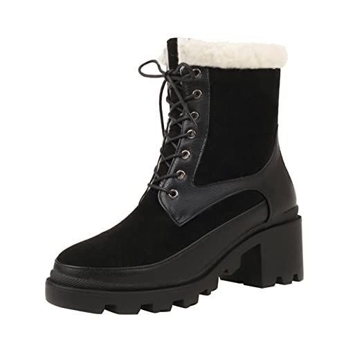 SKFLABOOF Damen Winterschuhe Military Dicke Waden Schneeschuhe Desert Winterboots Ankle Mini Elegante Gefütterte Winterboots Gefüttert Snow Flach Weite H Schwarz Schlupfstiefeletten von SKFLABOOF