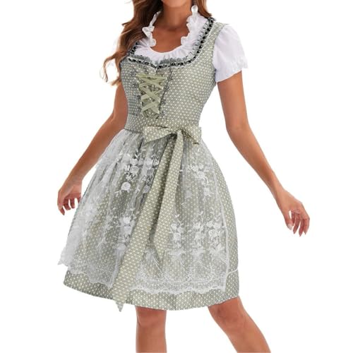 SKFLABOOF Dirndl Kurz, Damen Samt Dirndlkleid Für Oktoberfest Midi Lang Kleid Trachtenkleid Dirndl-Komplettsets Schlicht 001d Armeegrün, L von SKFLABOOF