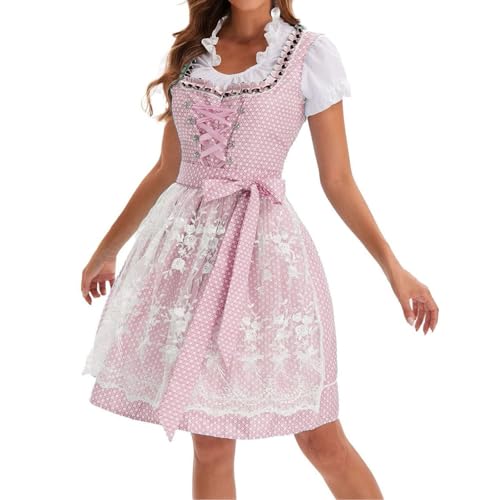 SKFLABOOF Dirndlkleid Damen, Dirndl Damen - Samt Für Oktoberfest Midi Lang Kleid Trachtenkleid Dirndl-Komplettsets Schlicht 001e Rosa, S von SKFLABOOF